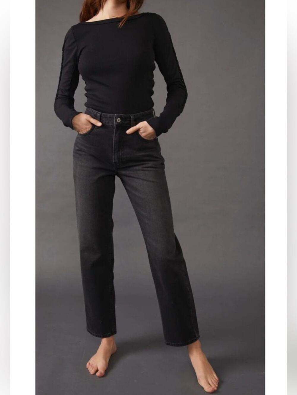 We the Free The Pacifica High Rise Slim Straight Leg Washed Black Jeans 29